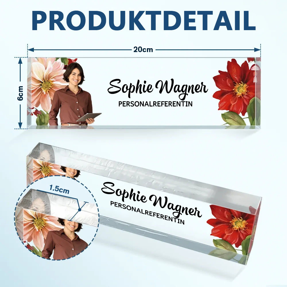 Personalisierter Acrylblock mit Foto, Namensschild für den Schreibtisch Büro-Geschenk für Kolleginnen & Kollegen