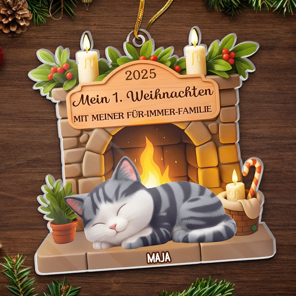 Mein Erstes Weihnachten-Personalisierter Acrylanhänger mit Katze Christbaumschmuck mit Katze