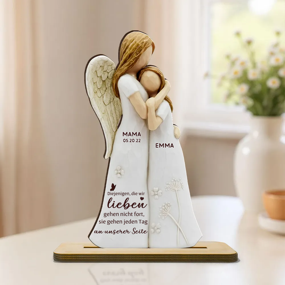 Mädchen mit Engelmama/ Engelpapa - Personalisierter Holzaufsteller mit Namen Trauergeschenk