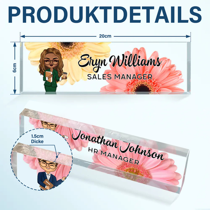 Personalisiertes Acryl-Namensschild mit Blumenmotiv Geschenk für Kollegin