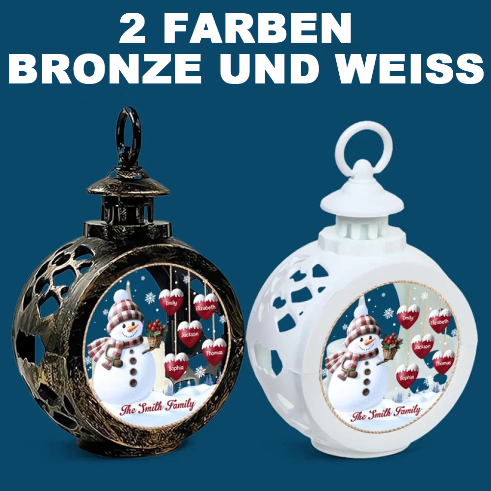 Schneemann und Herzen – Personalisierbares Kerzenlicht-Laternenornament