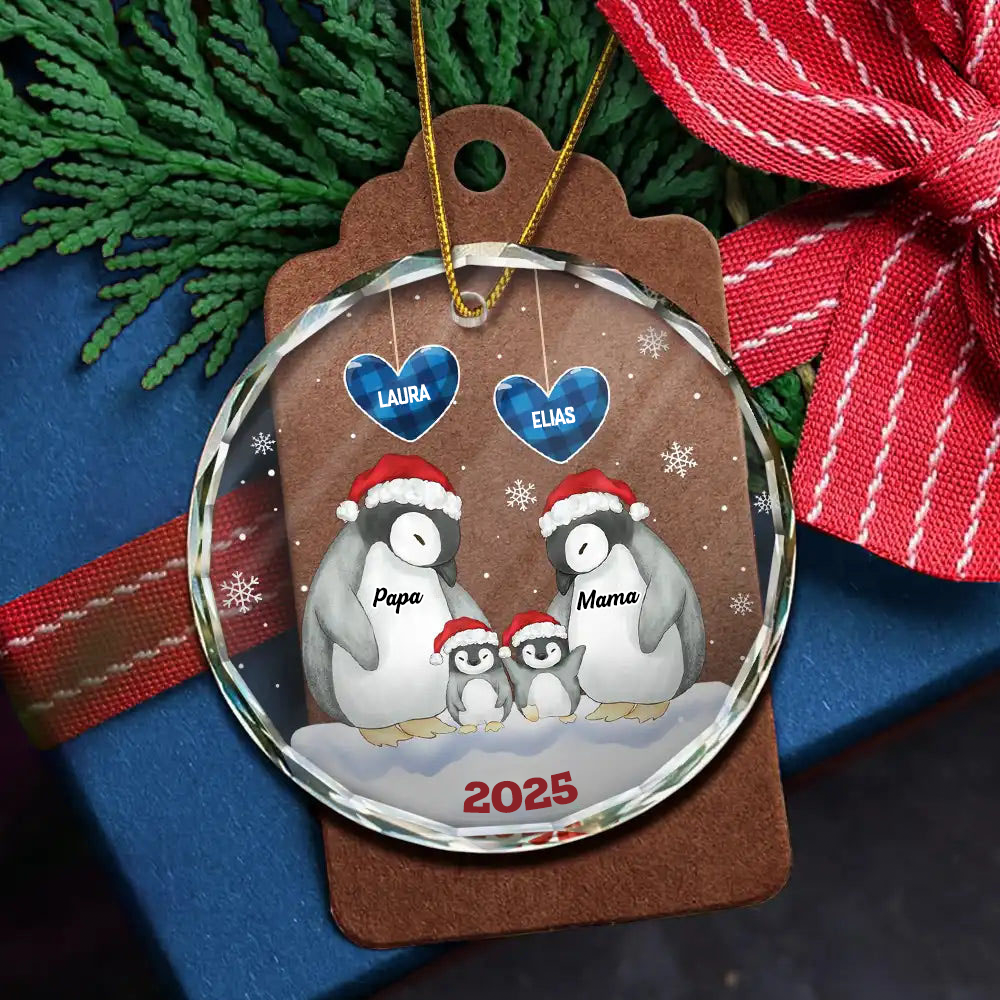 Pinguin-Familie  Personalisierter Glasanhänger Christbaumschmuck
