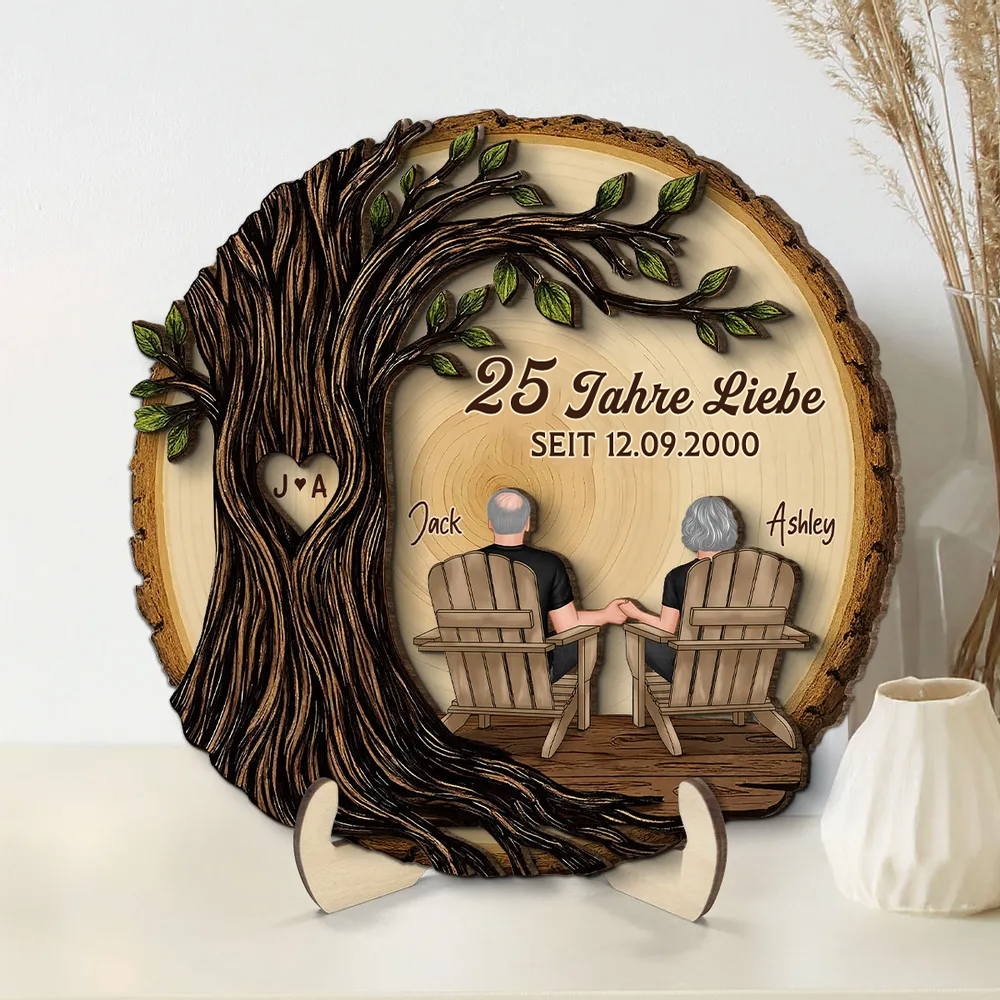 Paar unter Baum- Personalisierte Holzaufsteller mit Jahr, Nummer und Spruch Geschenke zum Jahrestag