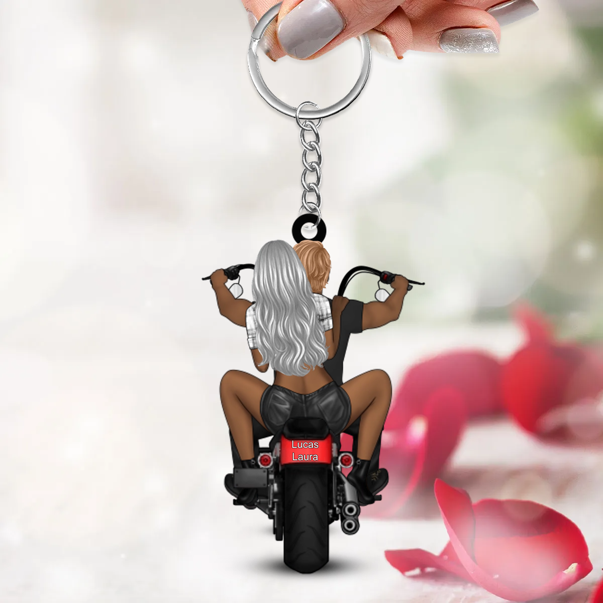 Personalisierter Acryl-Schlüsselanhänger mit Motorradpaar