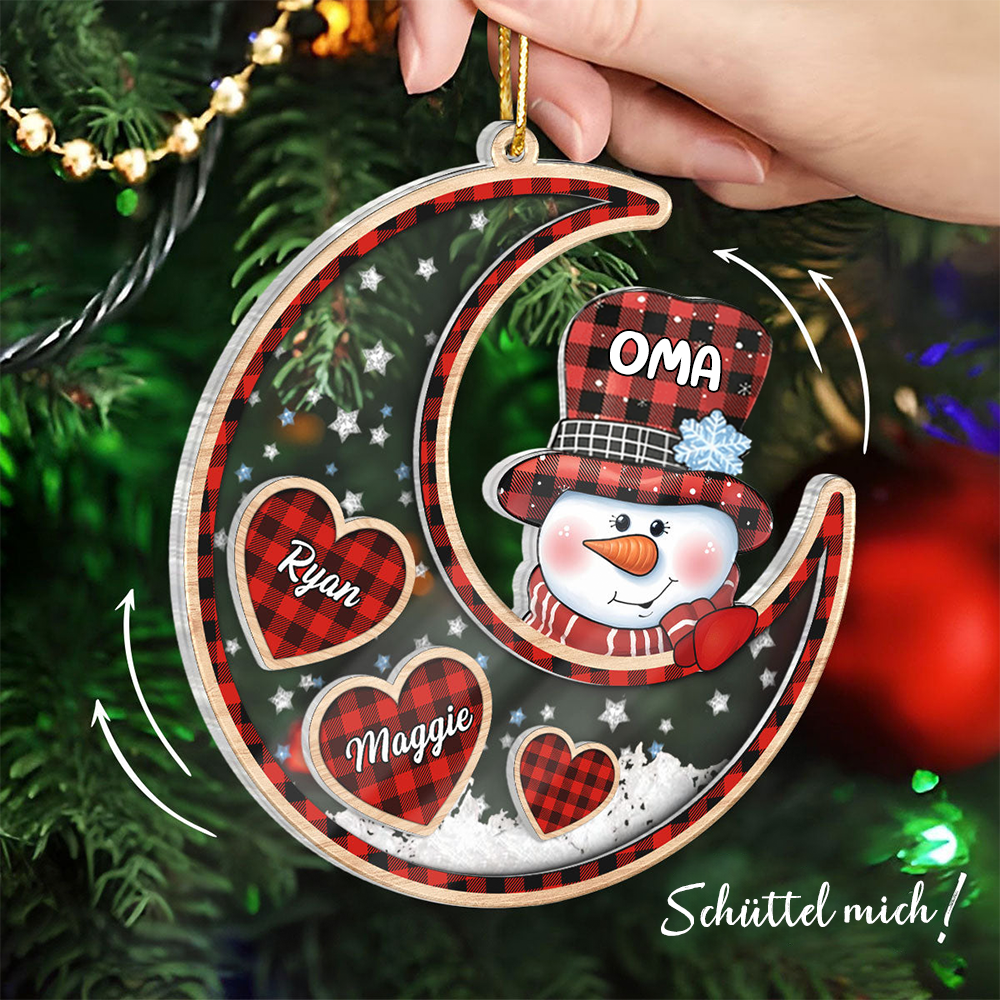 Oma Schneemann auf Mond personalisiert Shaker Ornament, Weihnachtsgeschenk für Oma & Mama