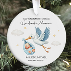 Süßer Storch &amp; Baby – Geschenk für werdende Mamas, personalisierter Keramik-Anhänger