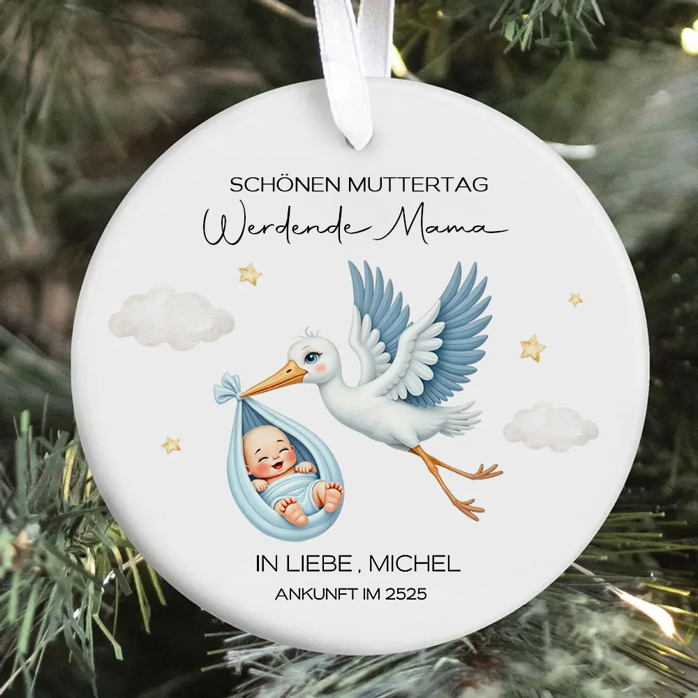 Süßer Storch & Baby – Geschenk für werdende Mamas, personalisierter Keramik-Anhänger