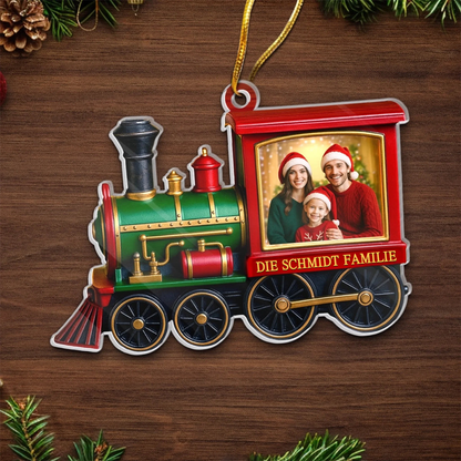Acryl-Foto-Ornament Personalisierter Christbaumschmuck mit Weihnachtszug für Familie