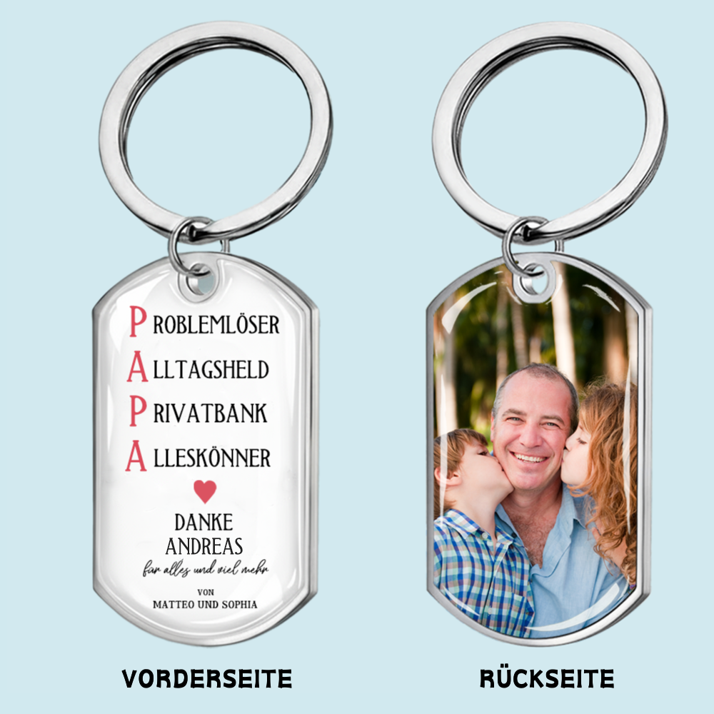 PAPA Foto-Edelstahl-Schlüsselanhänger mit Expoxidharz