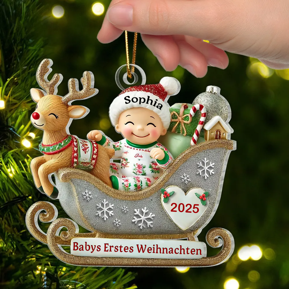 Babys Erstes Weihnachten - Personalisierter Acrylanhänger mit Name Christbaumschmuck für Baby