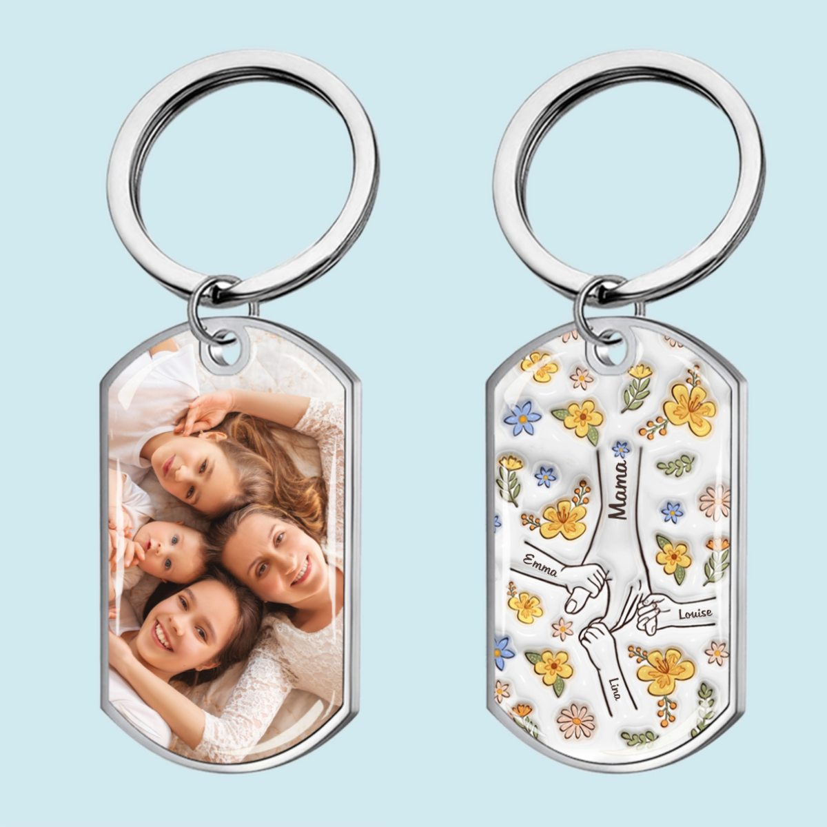 Hand in Hand - Personalisierter Foto-Edelstahl-Schlüsselanhänger mit Expoxidharz Geschenk für Mama und Oma