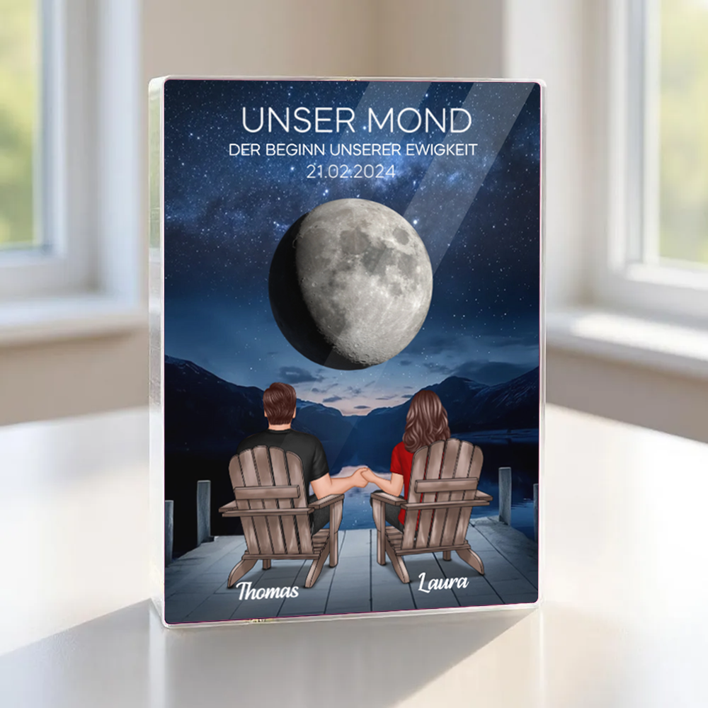 Unser Mond- Personalisierter Acrylblock mit 2 Personen und Mond Geschenk für Paar