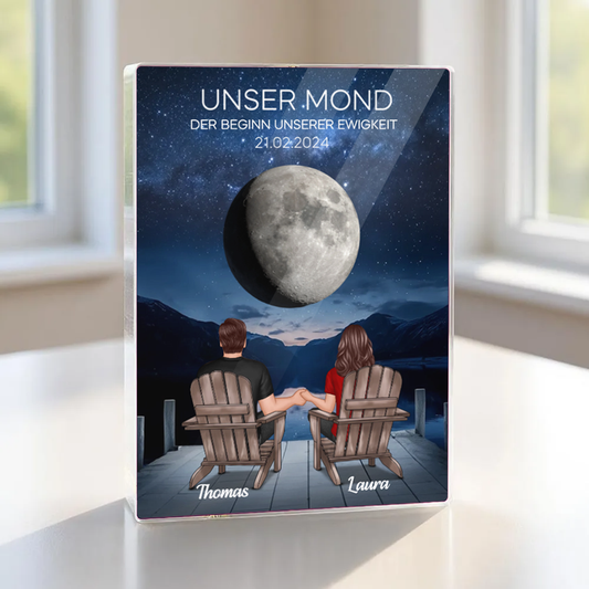 Unser Mond- Personalisierter Acrylblock mit 2 Personen und Mond Geschenk für Paar