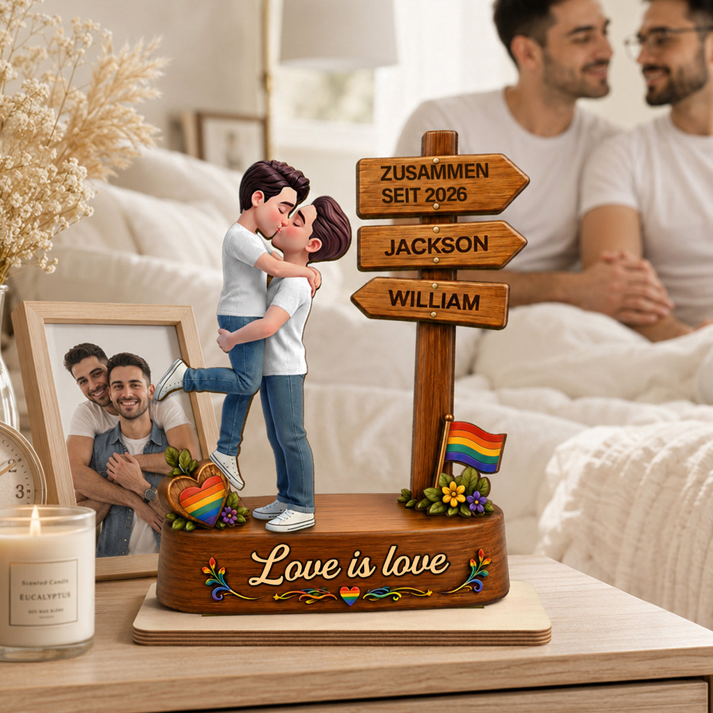 Personalisierter Holzaufsteller mit küssenden LGBT-Paar