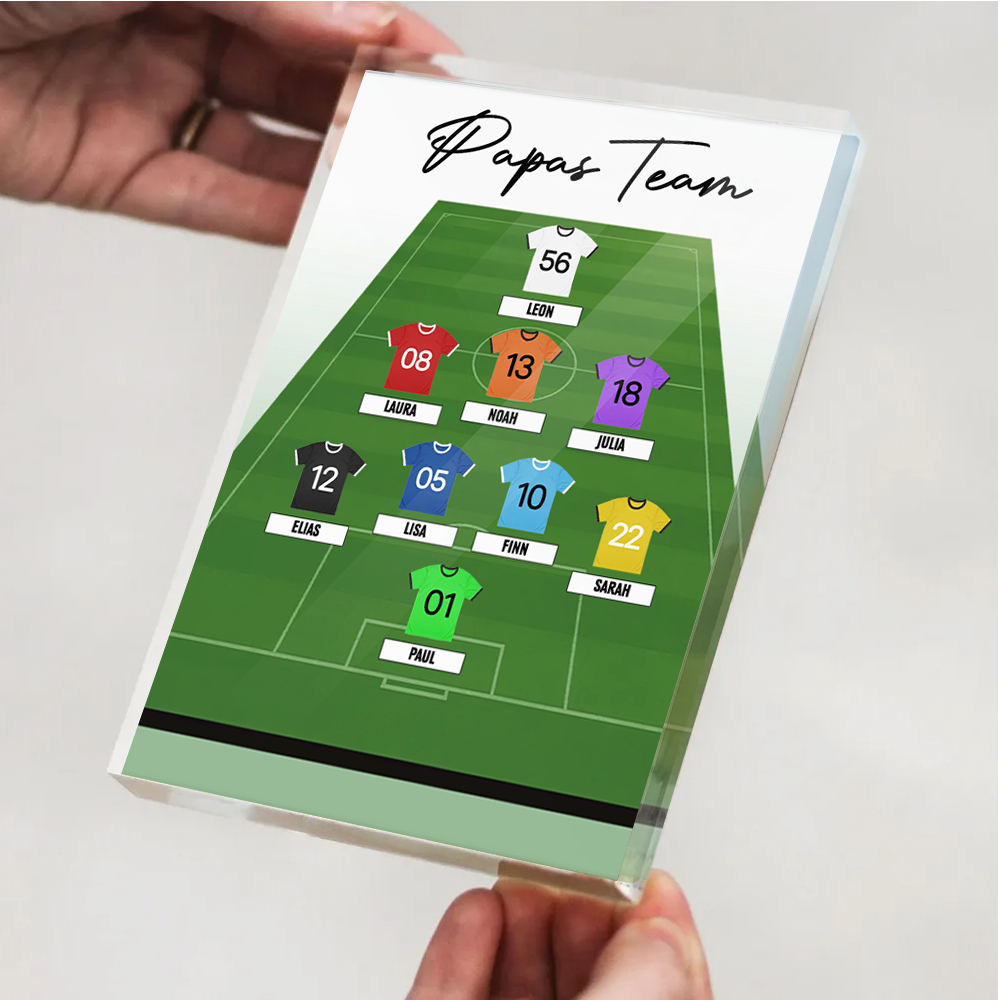 Personalisierter Acrylblock mit Fußballtrikots Geschenk für Papa und Fußballfans