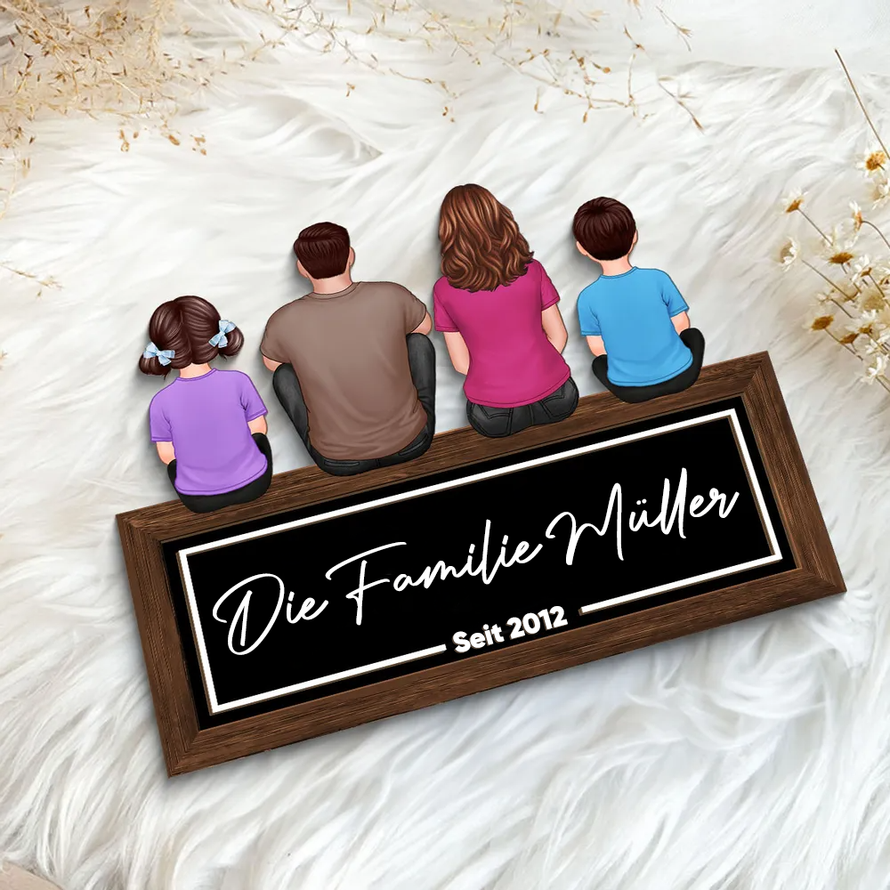 Personalisierter Holzaufsteller mit Familienmitglieder Holztafel mit Personen, Hund und Katze