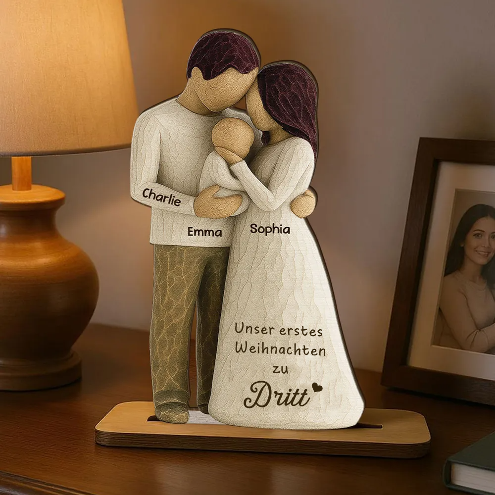 Eltern mit Baby - Personalisierter Holzaufsteller mit Gravur Geschenk für frischgebackene Papa und Mama