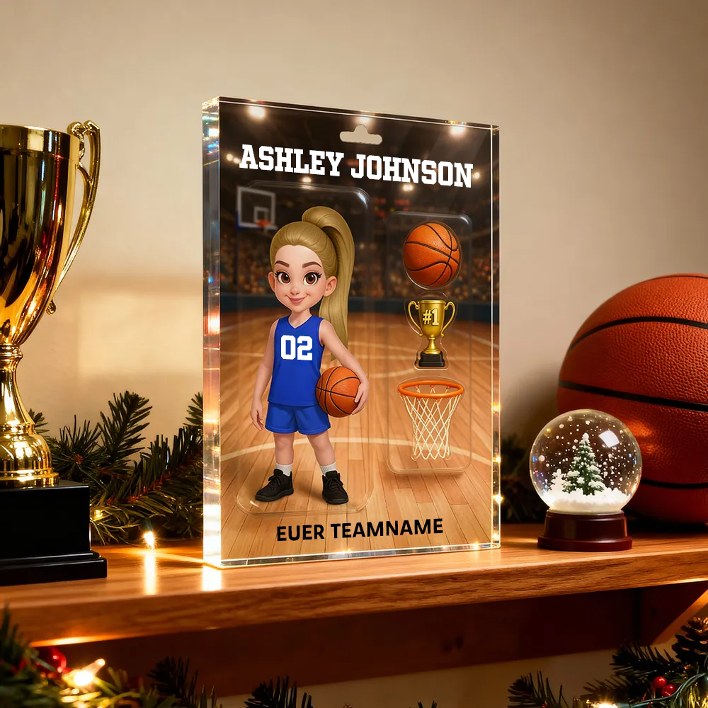 Personalisierter Acrylblock mit Basketballjunge und Basketballmädchen Geschenk für Kinder