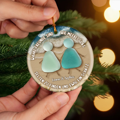 Personalisiertes Keramikornament mit Meerglas Christbaumschmuck für Freunde und beste Freundin