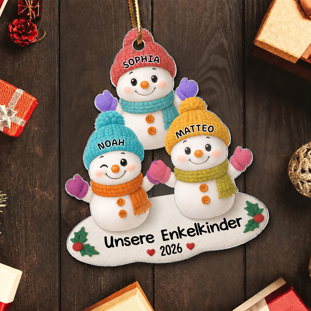 Personalisierter Acryl-Weihnachtsanhänger mit Namen – Schneemann-Motiv