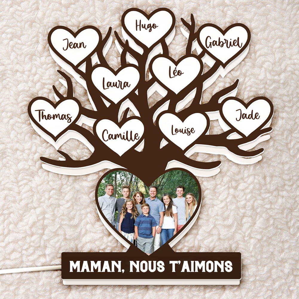 Personalisierte LED-Lichtbox mit Familienbaum Foto-Leuchtbox mit Text und Namen Geschenk für Mama und Oma