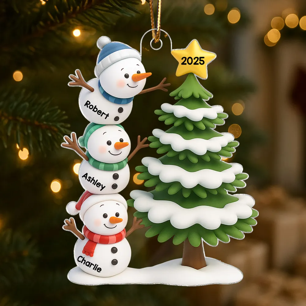 Personalisierter Acrylanhänger mit Schneemännern Christbaumschmuck mit 2-8 Namen