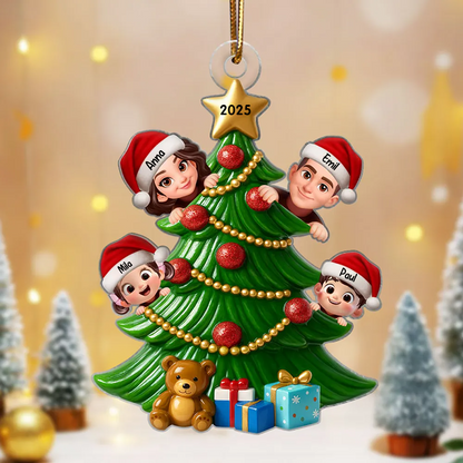 Personalisierter Acrylanhänger mit Eltern und Kinder Christbaumschmuck mit Tannenbaum