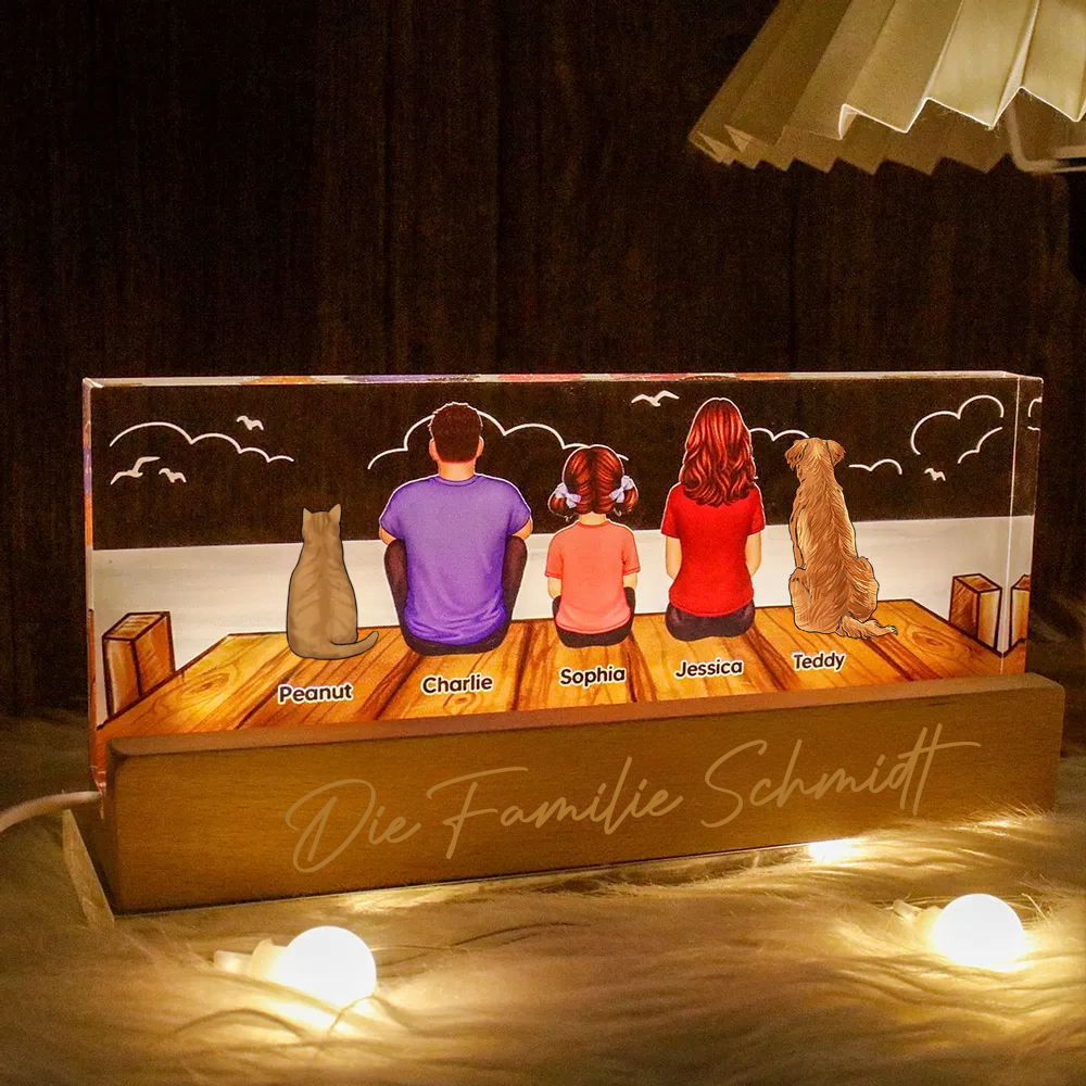 Personalisierte LED-Nachtlicht mit Familien, Katze und Hund Geschenk für Papa, Mama, Opa und Oma