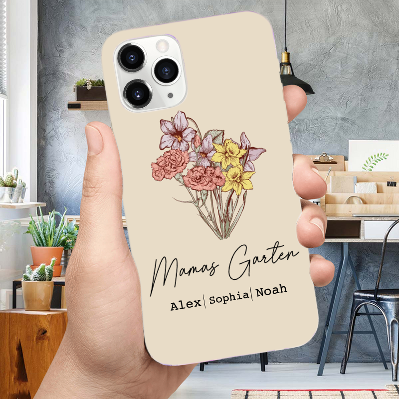 Geburtsblumenstrauß-Personalisierter Silikonhandyhülle für iPhone und Samsung Geschenk für Oma und Mama