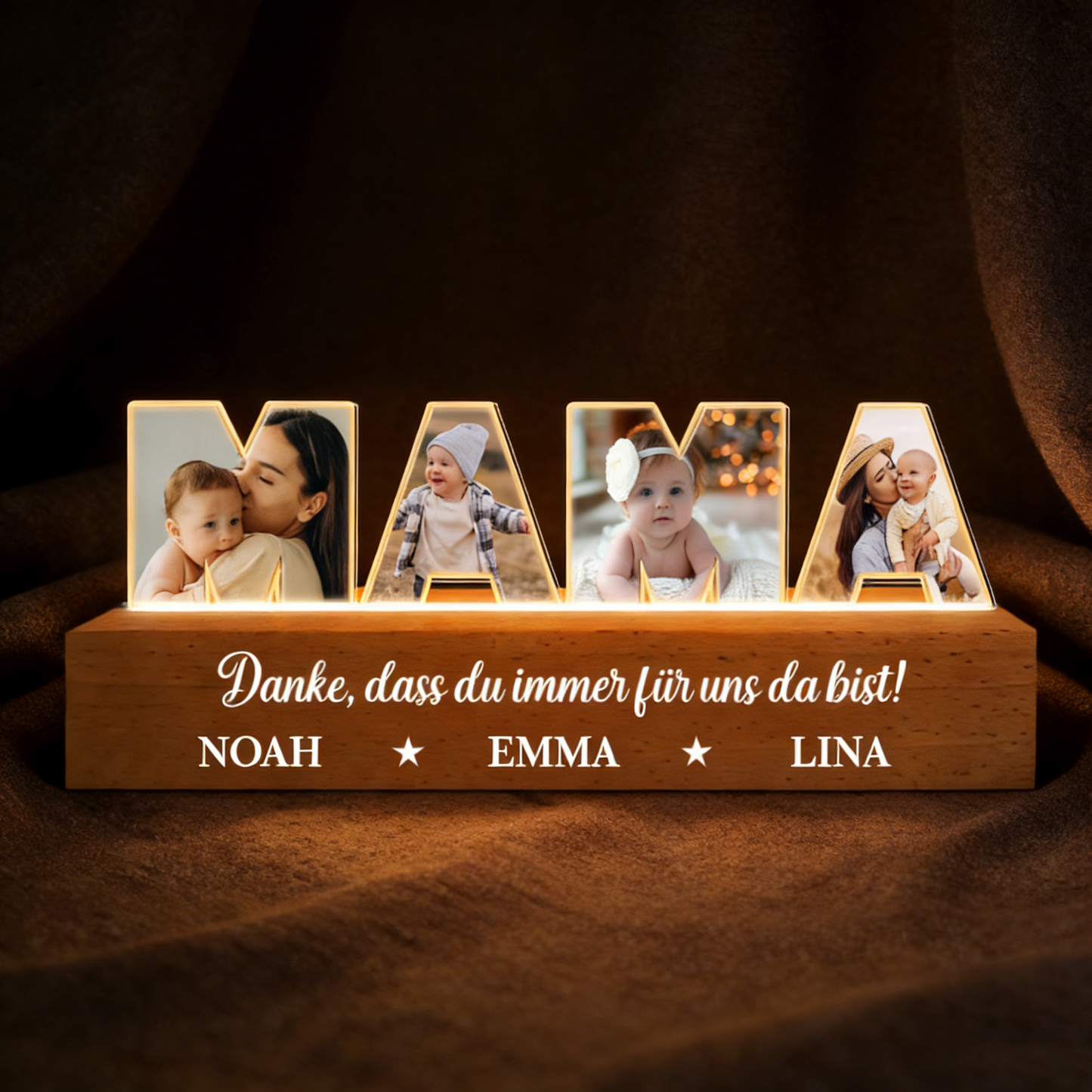 MAMA, OMA, PAPA, OPA-Personalisierte LED-Nachtlicht mit Fotos und Text