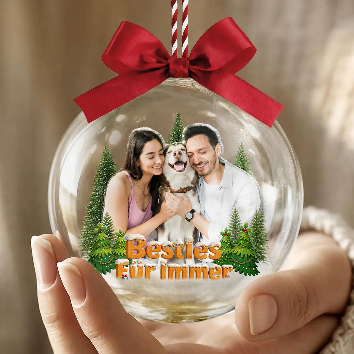Personalisierte 3D-Weihnachtskugel mit Foto & Spruch