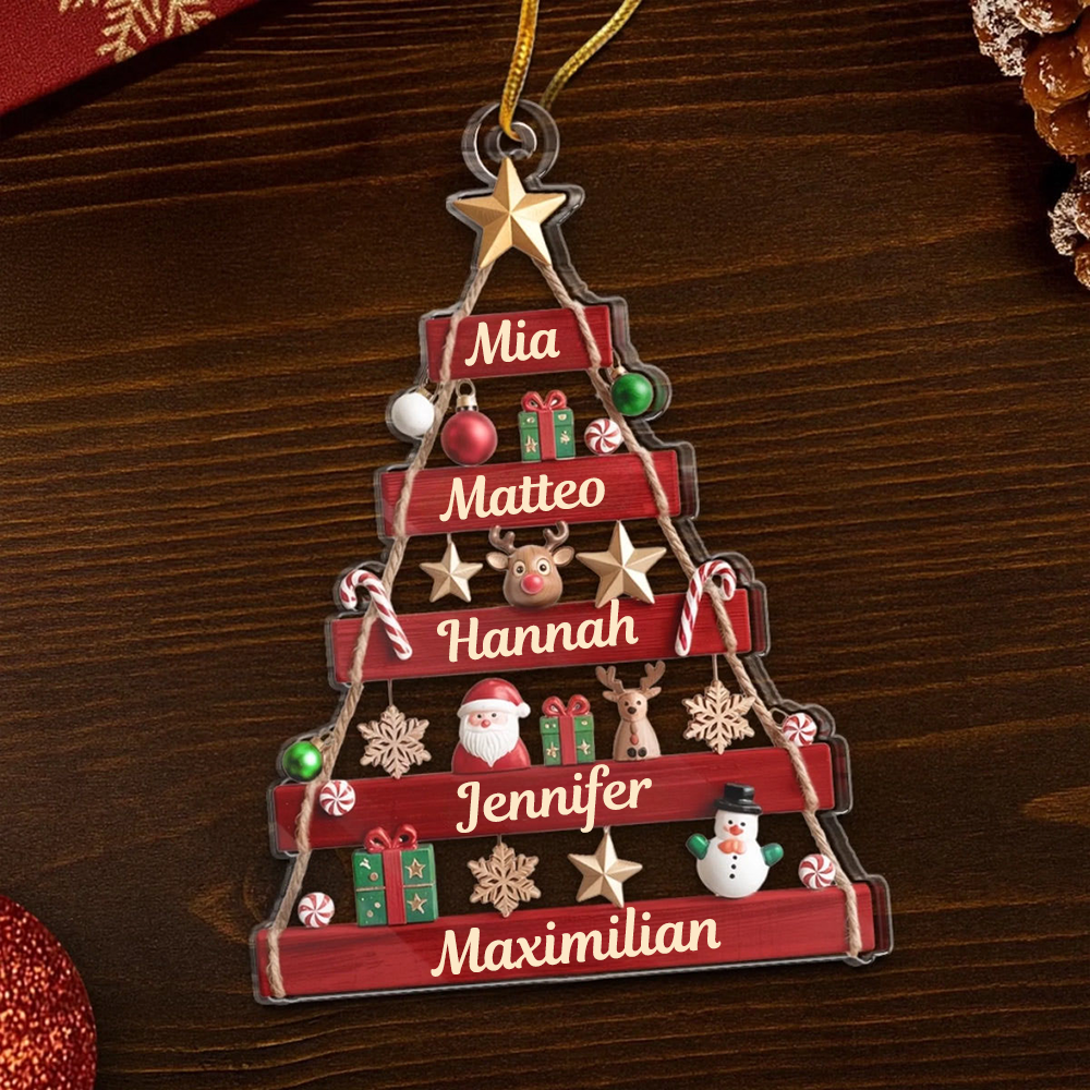Acrylornament mit 2-6 Namen Personalisierter Christbaumschmuck für Familie
