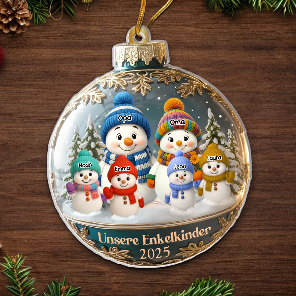 Personalisierter Acrylanhänger mit Schneemännern Christbaumschmuck für Papa, Mama, Oma und Opa