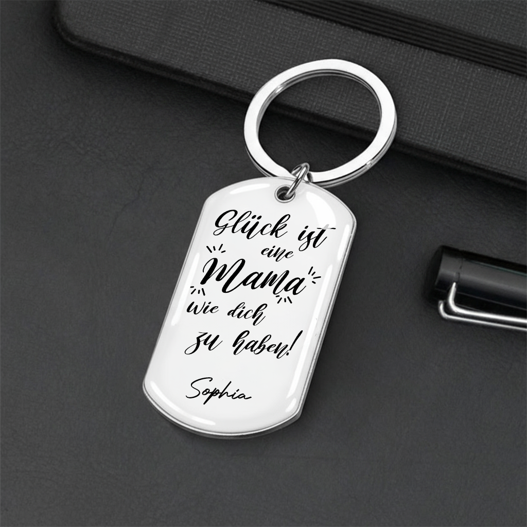 Glück ist... Foto-Edelstahl-Schlüsselanhänger mit Expoxidharz Geschenk für Mama, Papa, Oma und Opa