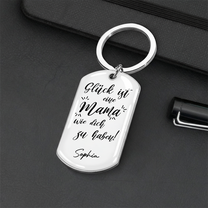 Glück ist... Foto-Edelstahl-Schlüsselanhänger mit Expoxidharz Geschenk für Mama, Papa, Oma und Opa