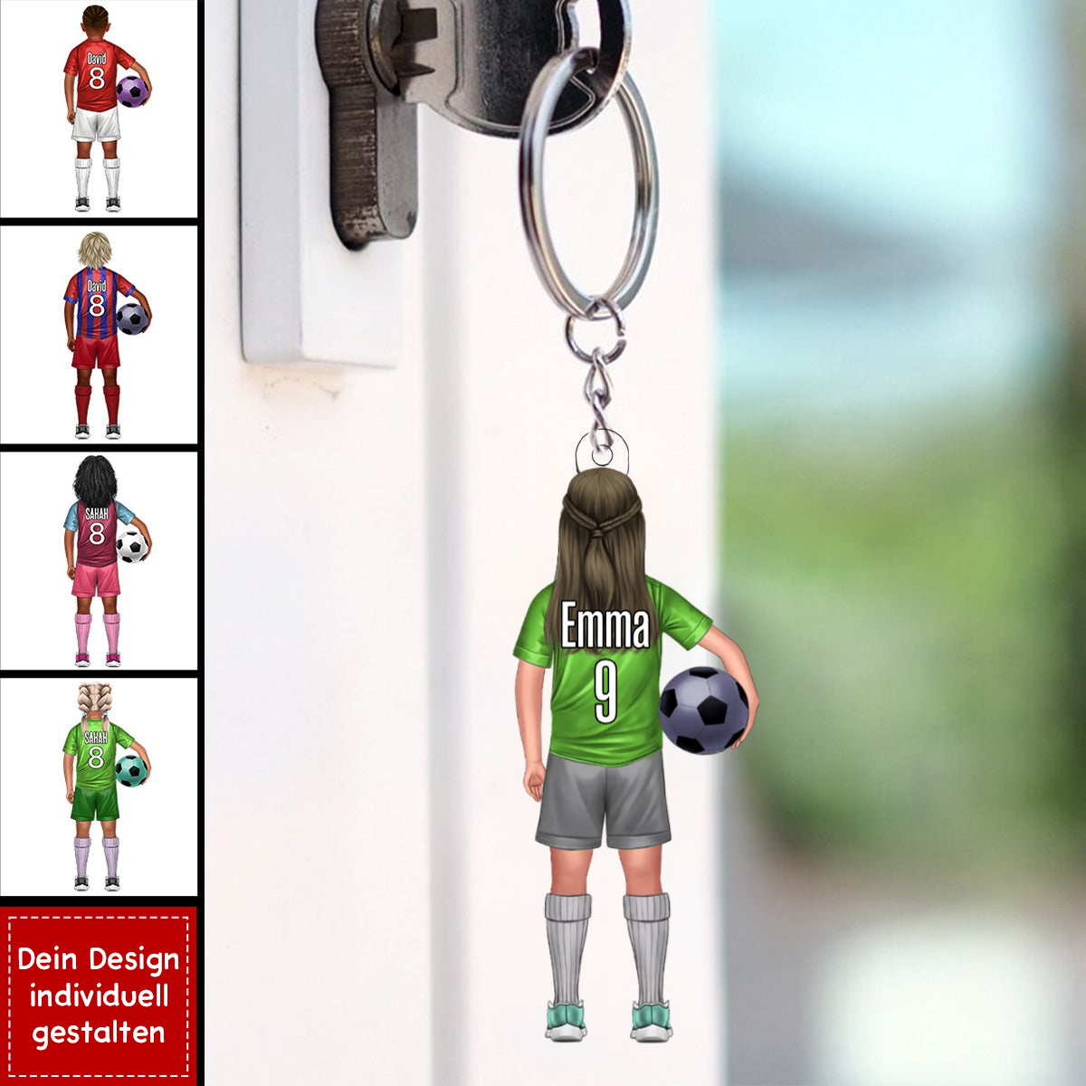 Fußballkind-Personalisierter Schlüsselanhänger für Sohn und Tochter