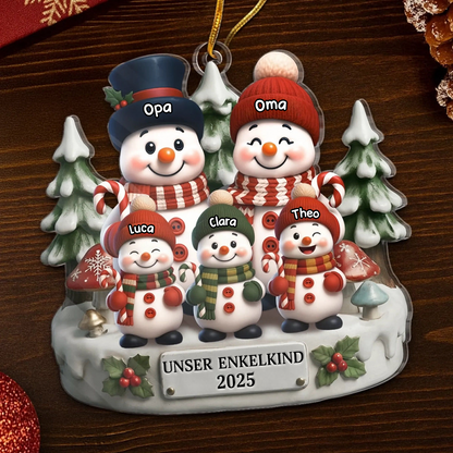 Schneemanfamilie-Acrylanhänger mit 1-10 Kinder Christbaumschmuck für Eltern, Opa und Oma