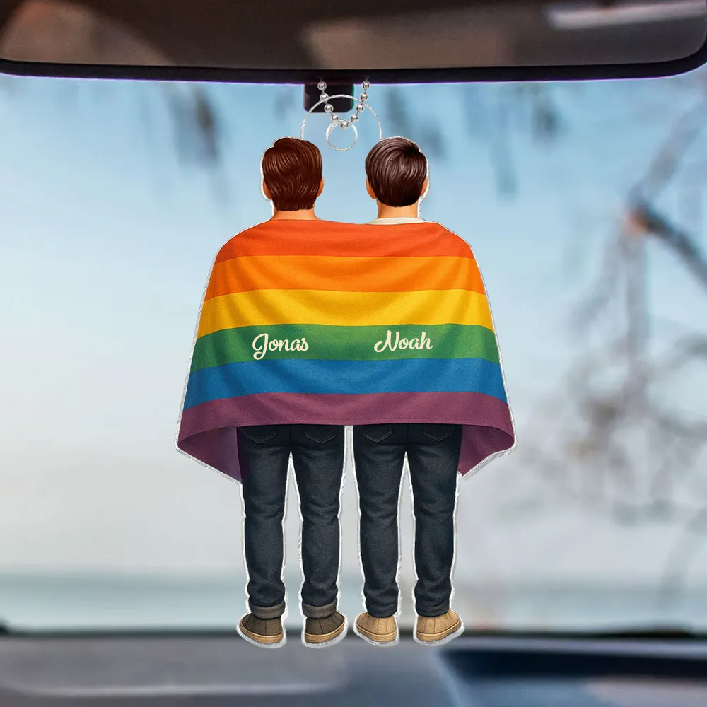 Acrylanhänger mit Regenbogenfahne und Namen Geschenk für LGBT-Paar