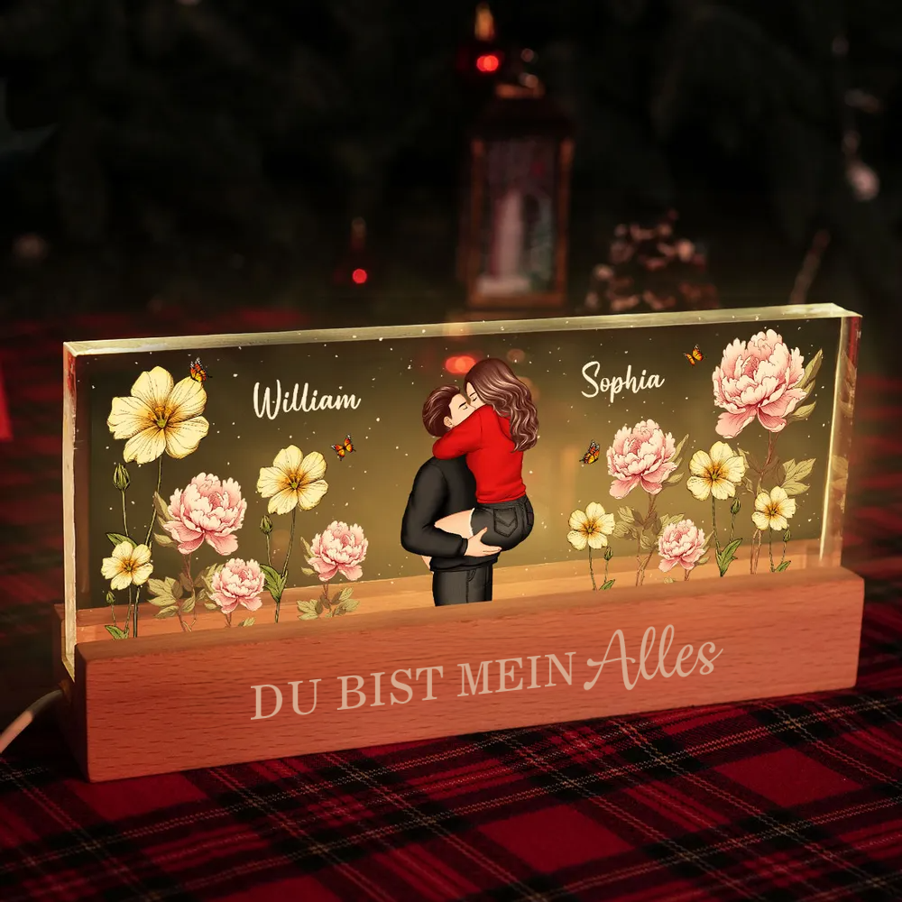 Personalisierte LED-Nachtlicht mit Paar und Geburtsblumen
