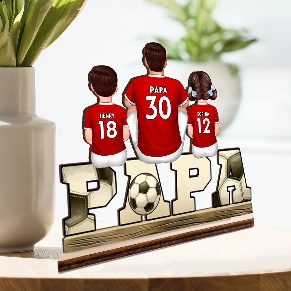 PAPA-Holzplakette mit Fußball 1-4 Kinder personalisiert Geschenk für Vater