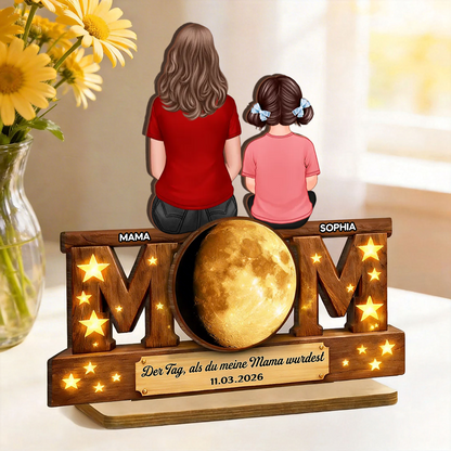 "Der Tag als du meine Mama wurdest" MOM-Personalisierter Holzaufsteller mit Mondphase Geschenk für Mama