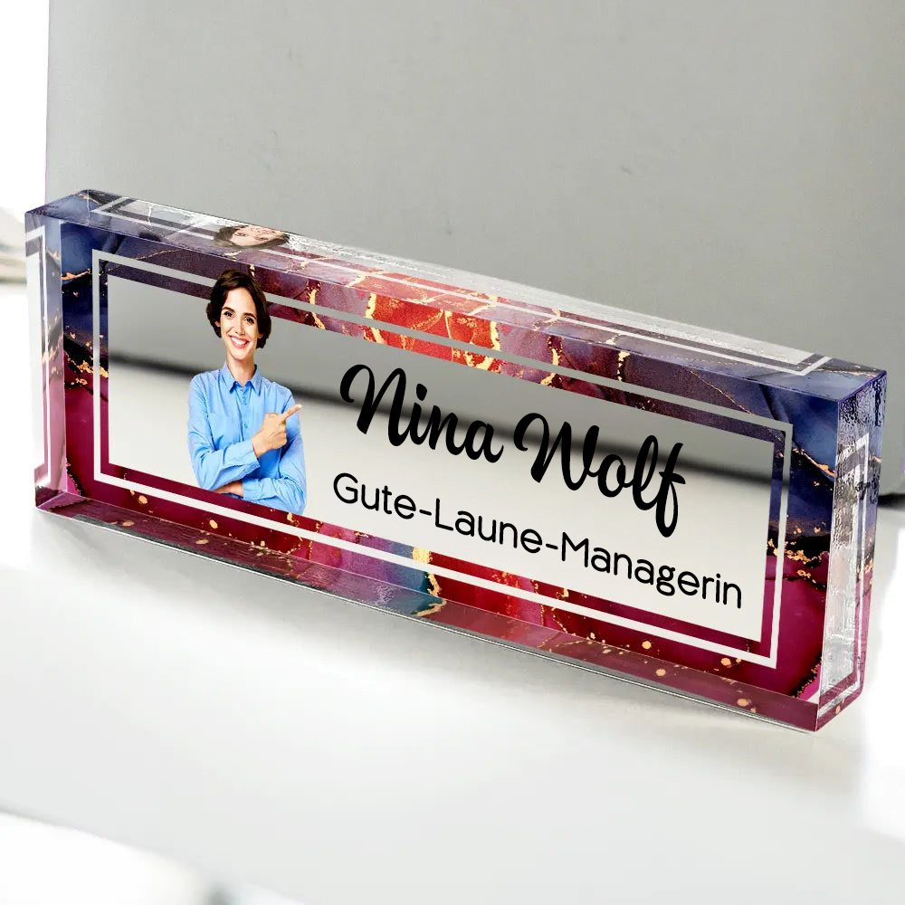 Acrylblock mit Foto, Name und Titel Persönliches Büro-Geschenk für Kolleginnen & Kollegen