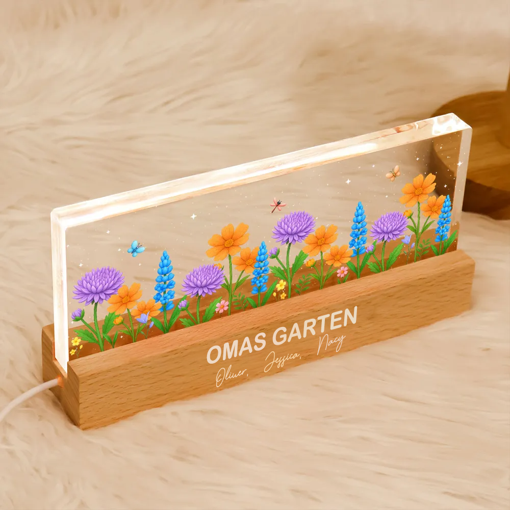 Personalisiertes LED-Nachtlicht miit Blumenmotiv Geschenk für Oma und Mama
