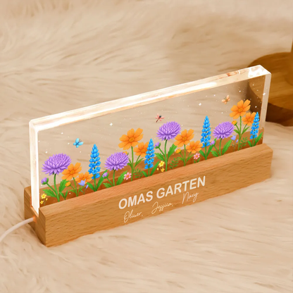 Personalisiertes LED-Nachtlicht miit Blumenmotiv Geschenk für Oma und Mama