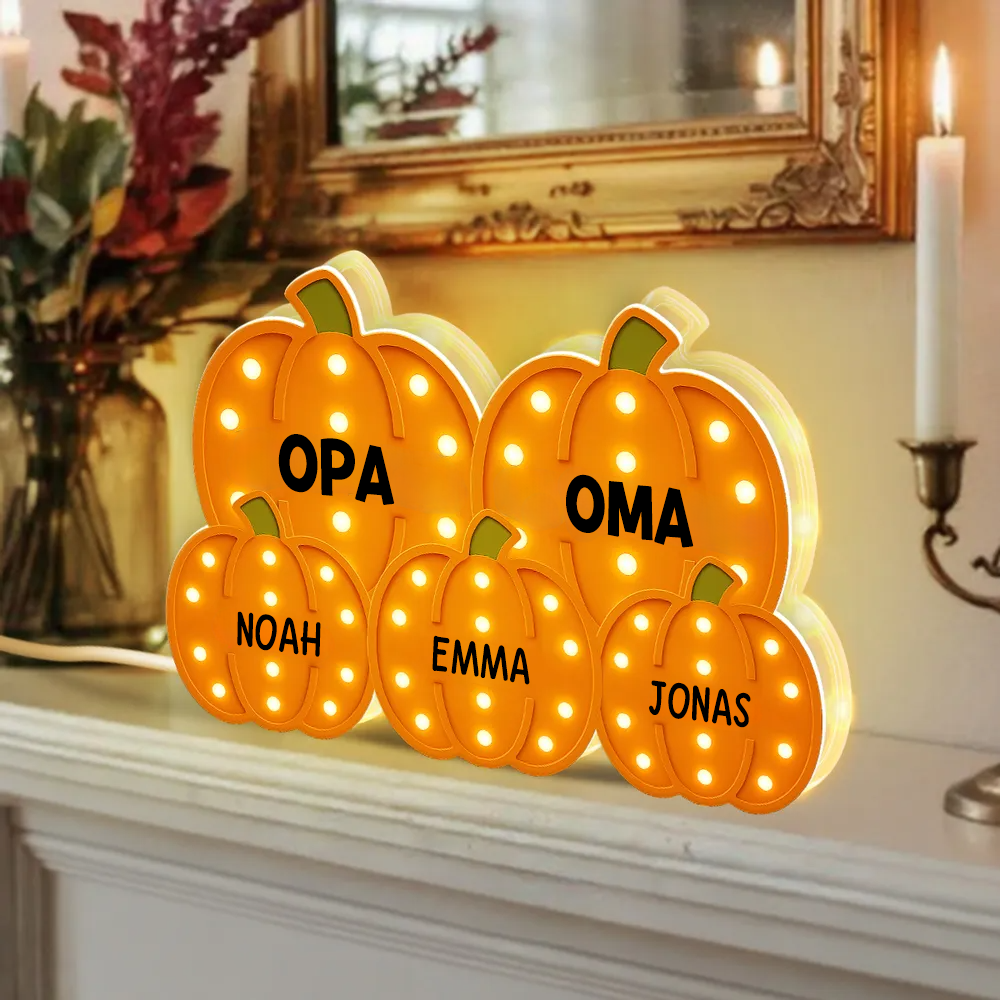 „Oma & Opa – Kürbisfeld mit Enkelkindern“ Personalisierte LED-Leuchtbox