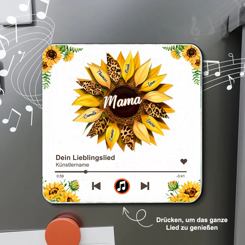 Sonnenblumen- Acryl-Kühlschrankmagnet mit Musik