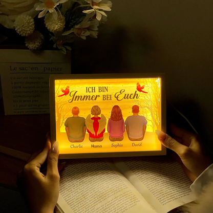 Immer bei dir - Personalisierte Holzrahmen-Lichtbox mit Familie Erinnerungsstück
