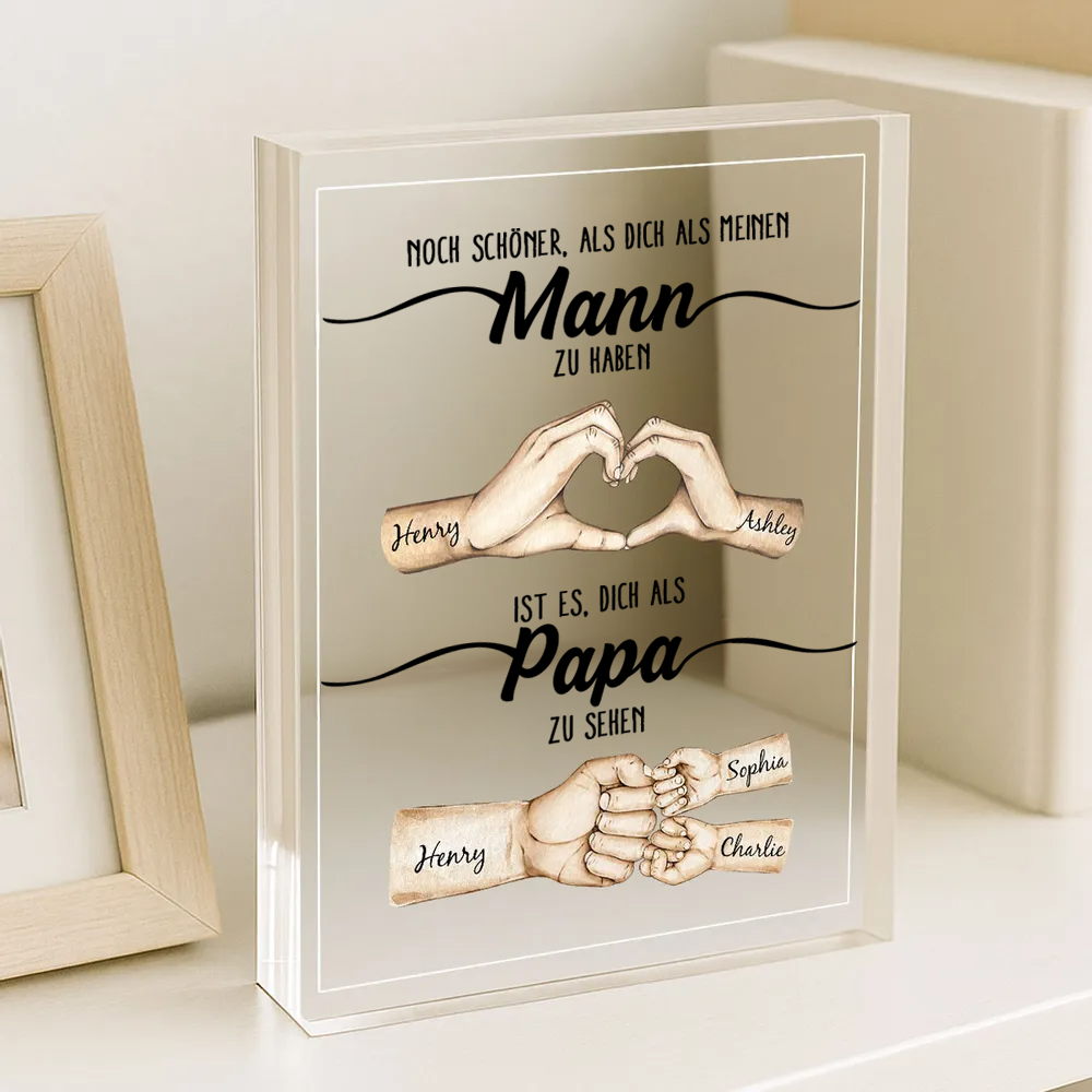 Acrylplakette mit Händen und Fauststoß für Papa Geschenk für Mann zum Vatertag