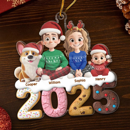 2025 Familie- Personalisierter Acrylanhänger mit Hund und Katze Christbaumschmuck mit Familie