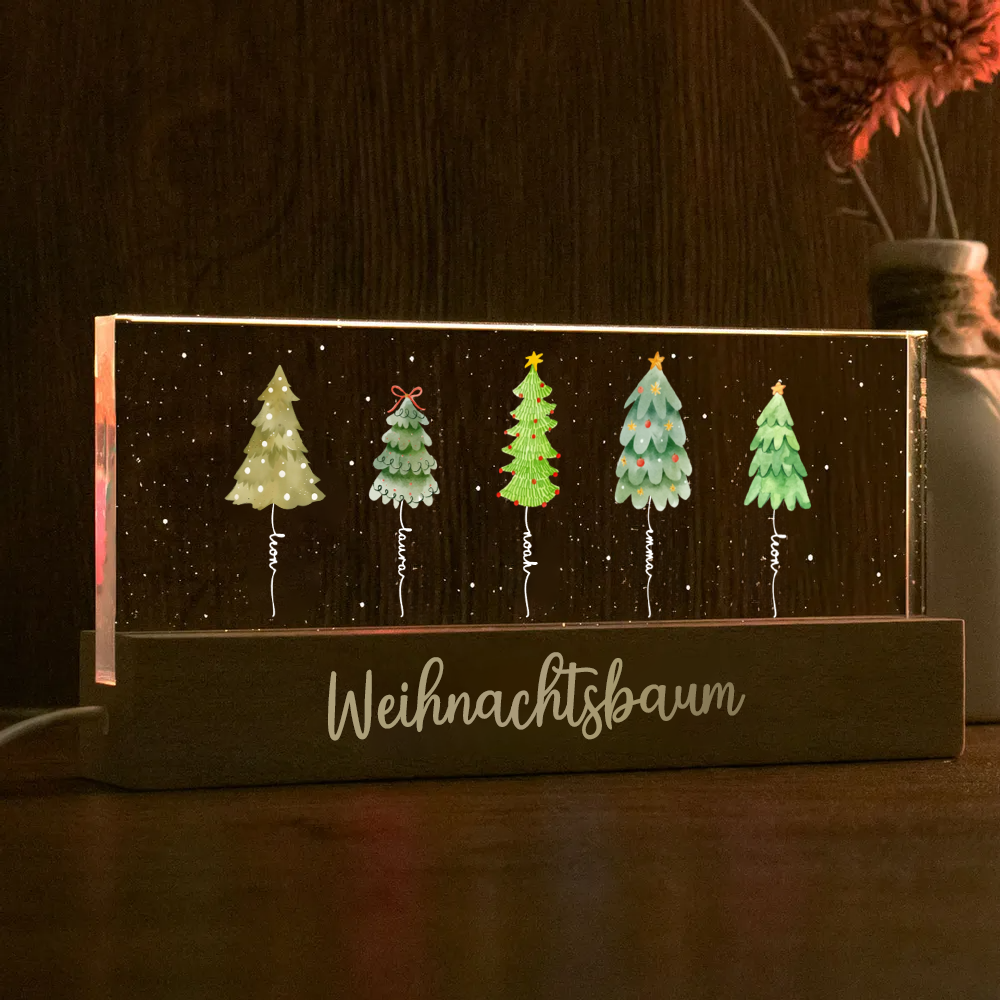 Personalisiertes LED-Nachtlicht mit Tannenbäumen und Namen Weihnachtsgeschenk für Familie